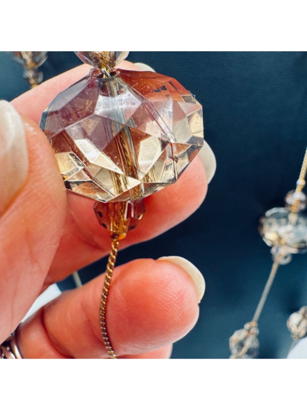 Vintage Smoky Topaz Glass Bead Station Necklace 54" 14k GP Opera Art Deco Luxury - Picture 7 of 10